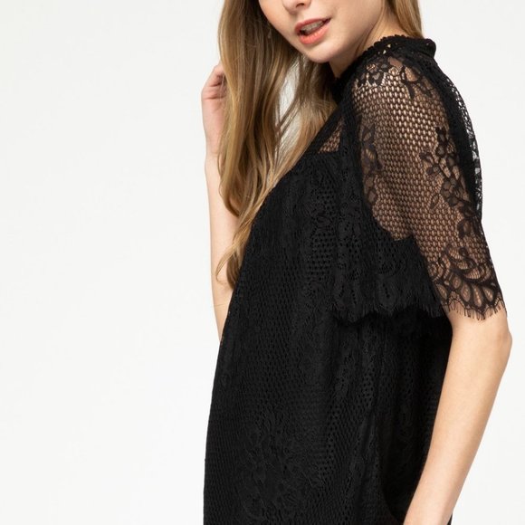 Entro Black High Neck Crochet Lace Top - Picture 5 of 14